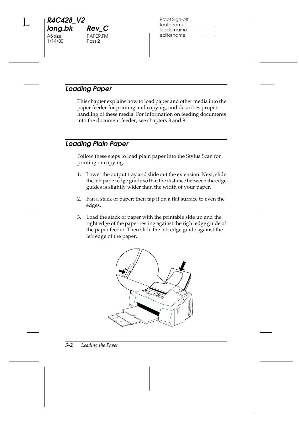 Loading paper, Loading plain paper, Loading paper -2 loading plain paper -2 | Epson 2000 User Manual | Page 26 / 231