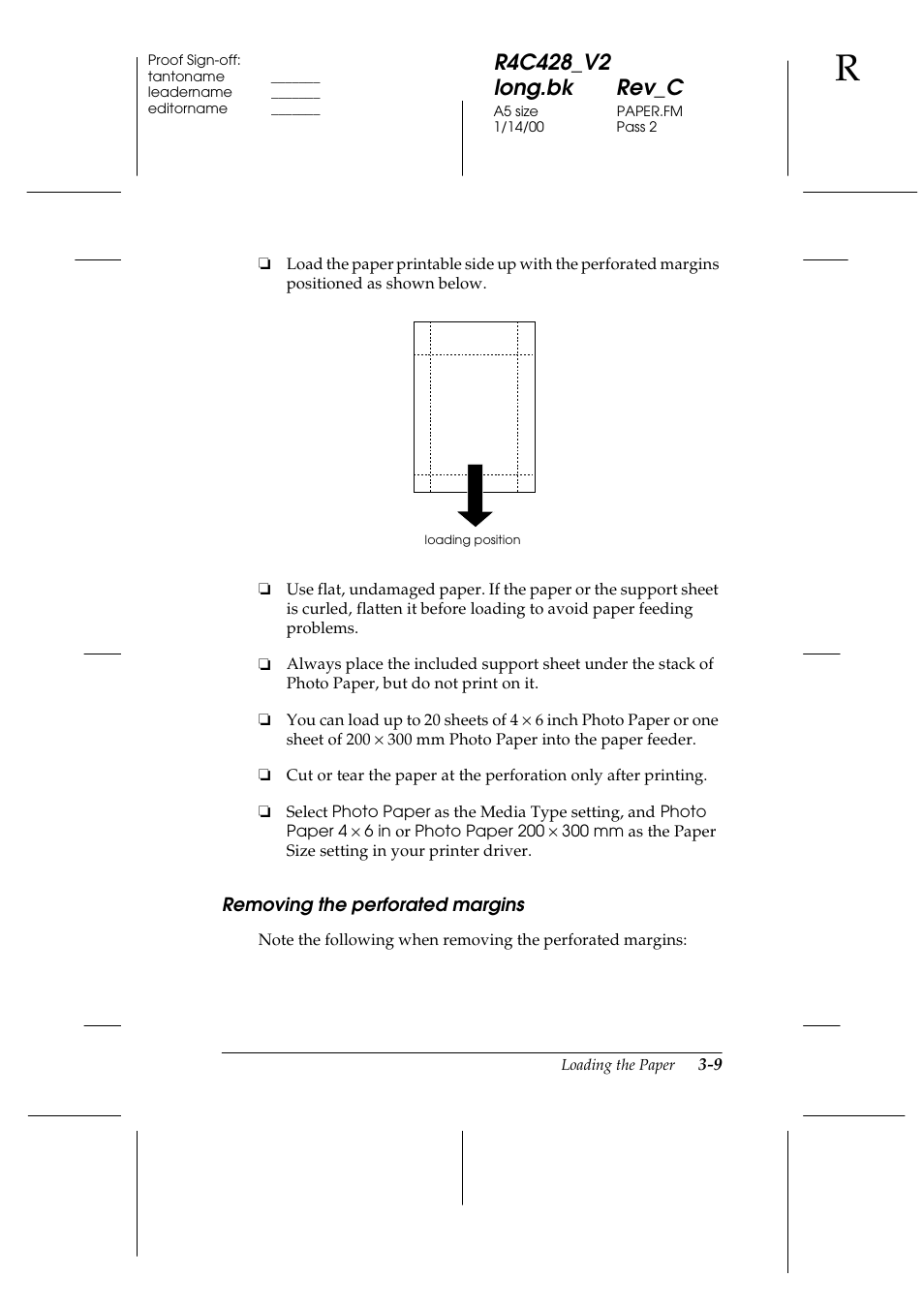 Removing the perforated margins, Removing the perforated margins -9 | Epson 2000 User Manual | Page 33 / 231