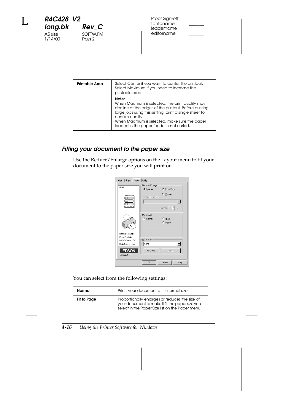 Fitting your document to the paper size, Fitting your document to the paper size -16 | Epson 2000 User Manual | Page 52 / 231