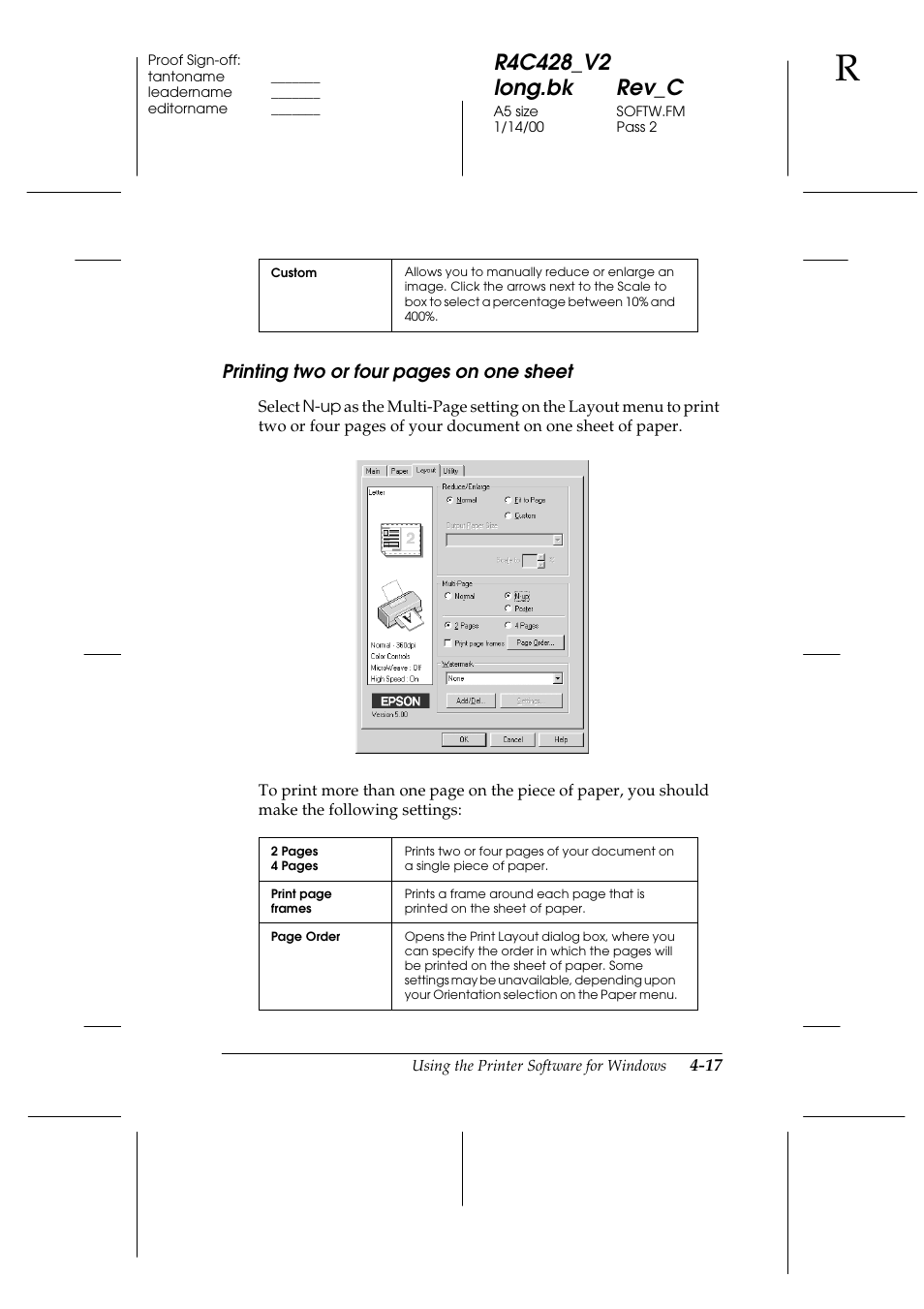 Printing two or four pages on one sheet | Epson 2000 User Manual | Page 53 / 231