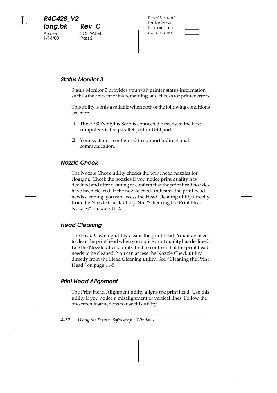 Status monitor 3, Nozzle check, Head cleaning | Print head alignment | Epson 2000 User Manual | Page 58 / 231
