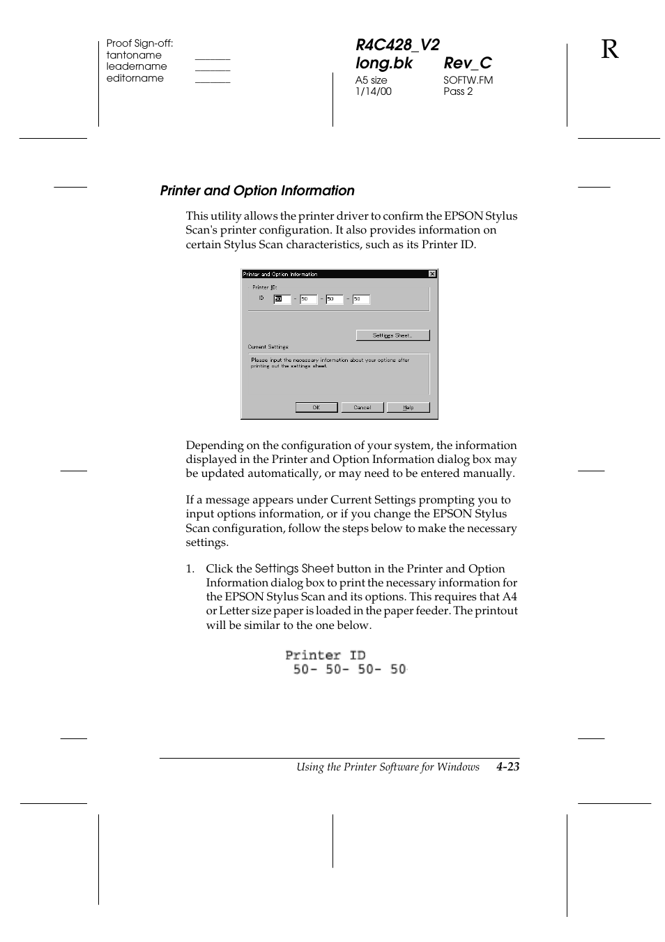 Printer and option information, Printer and option information -23 | Epson 2000 User Manual | Page 59 / 231