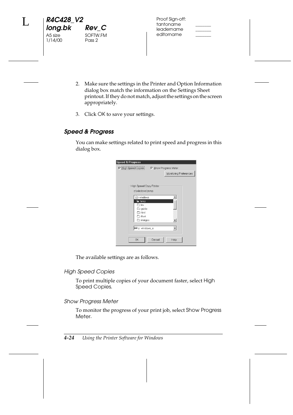 Speed & progress, Speed & progress -24 | Epson 2000 User Manual | Page 60 / 231