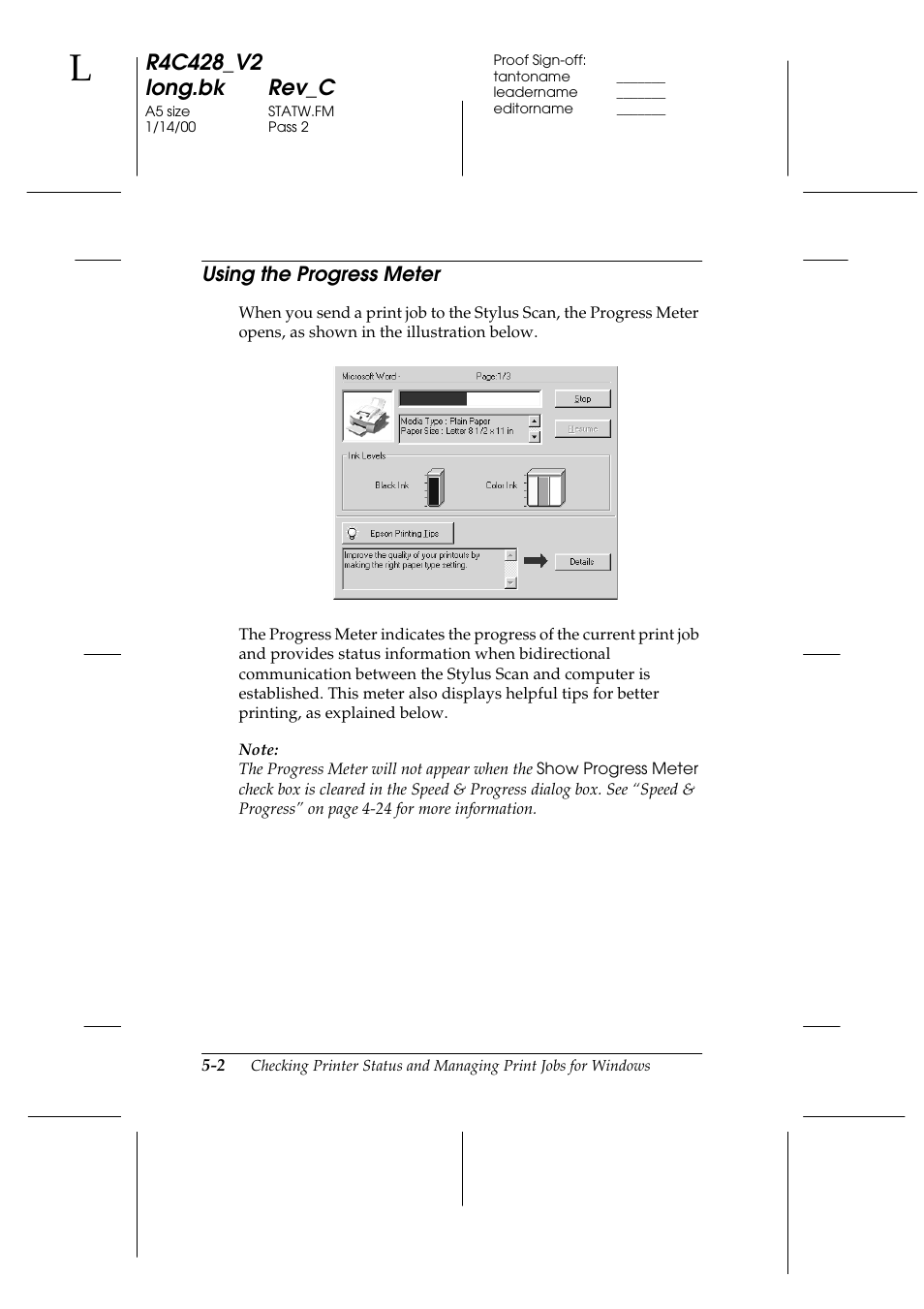 Using the progress meter, Using the progress meter -2 | Epson 2000 User Manual | Page 68 / 231