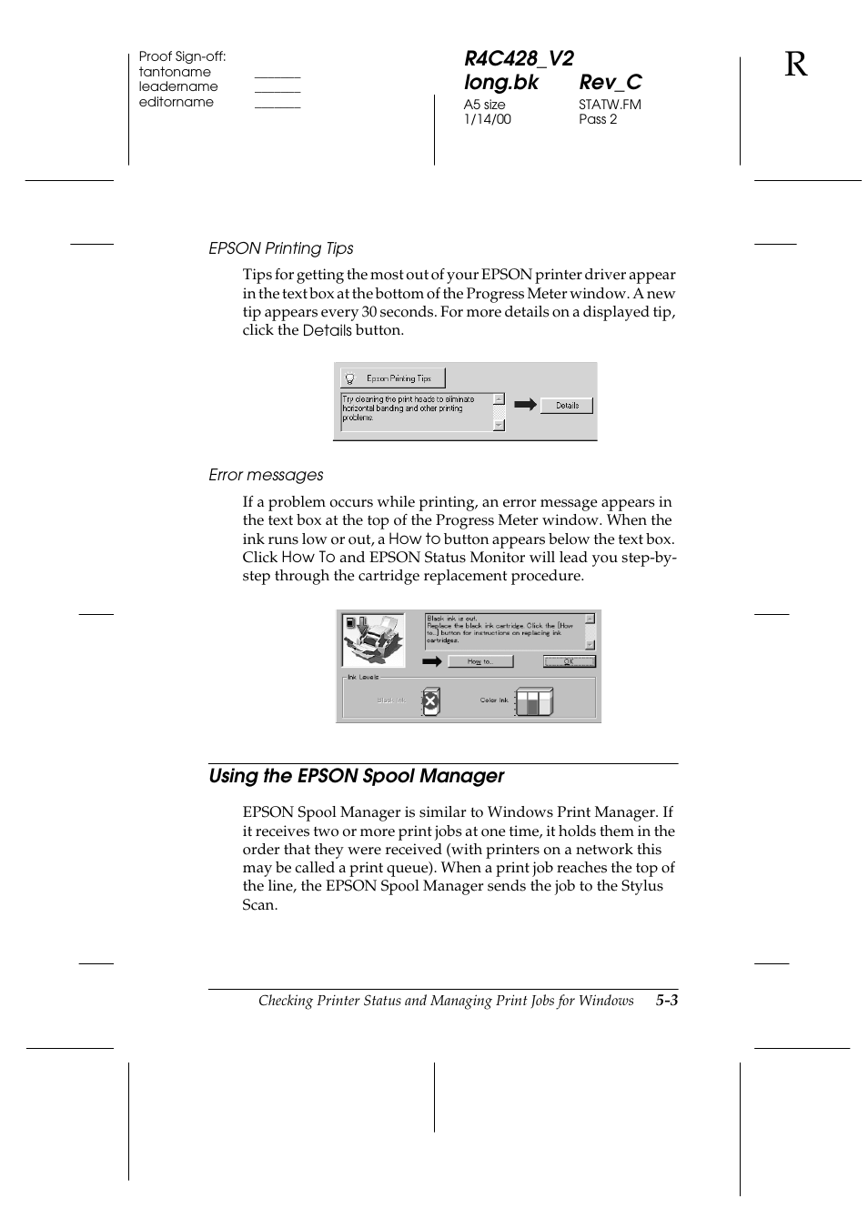 Using the epson spool manager, Using the epson spool manager -3 | Epson 2000 User Manual | Page 69 / 231