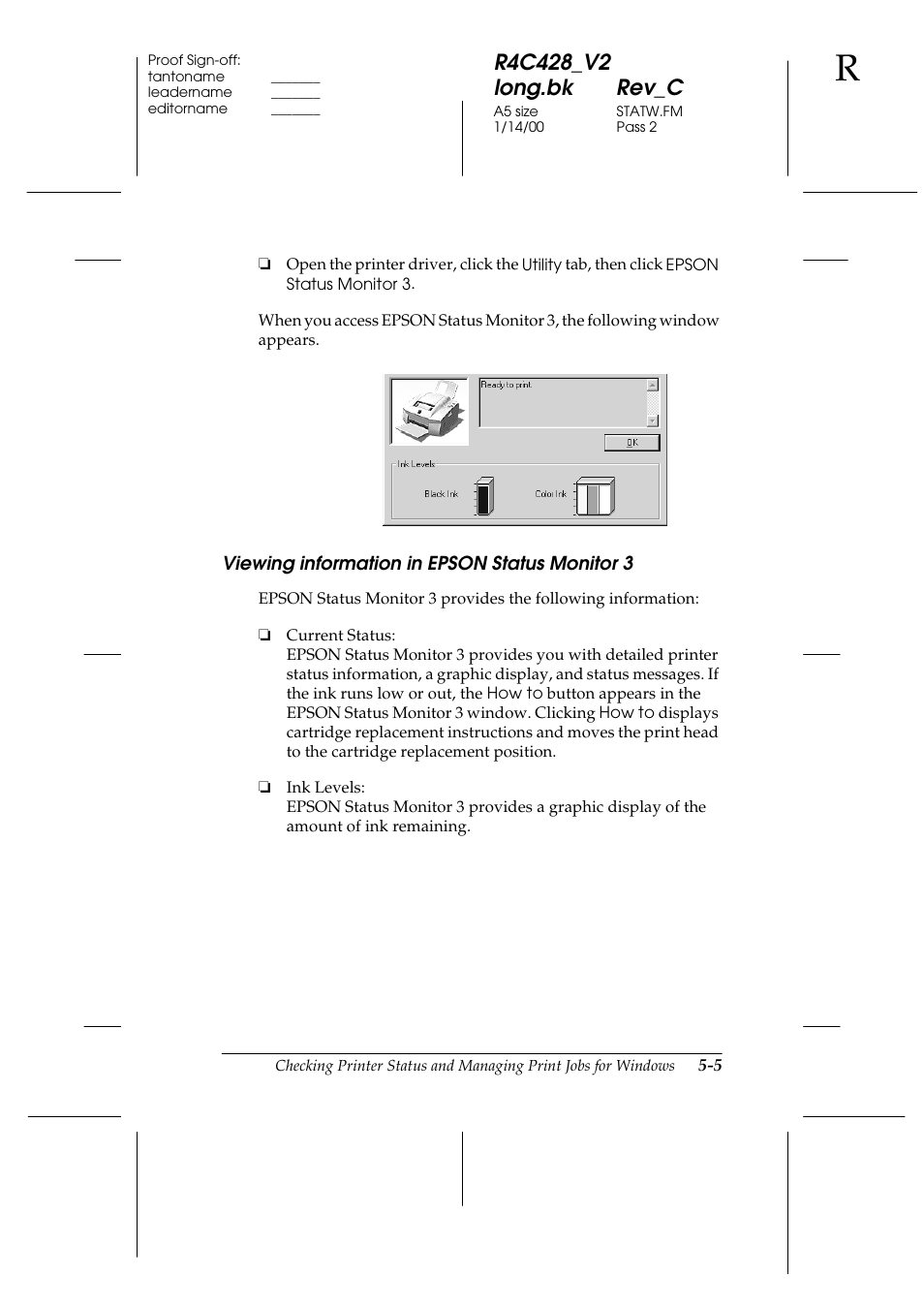 Viewing information in epson status monitor 3, Viewing information in epson status monitor 3 -5, Changing the priority of print jobs -7 | Epson 2000 User Manual | Page 71 / 231