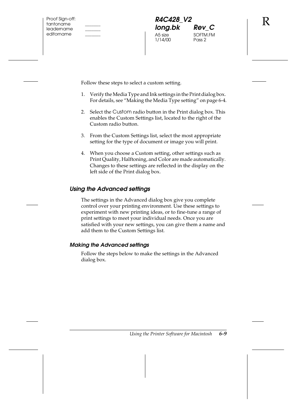 Using the advanced settings, Making the advanced settings, Using the advanced settings -9 | Epson 2000 User Manual | Page 81 / 231