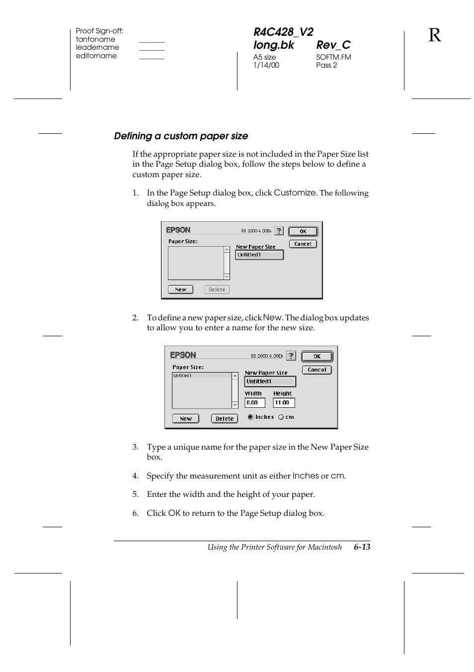 Defining a custom paper size, Defining a custom paper size -13 | Epson 2000 User Manual | Page 85 / 231