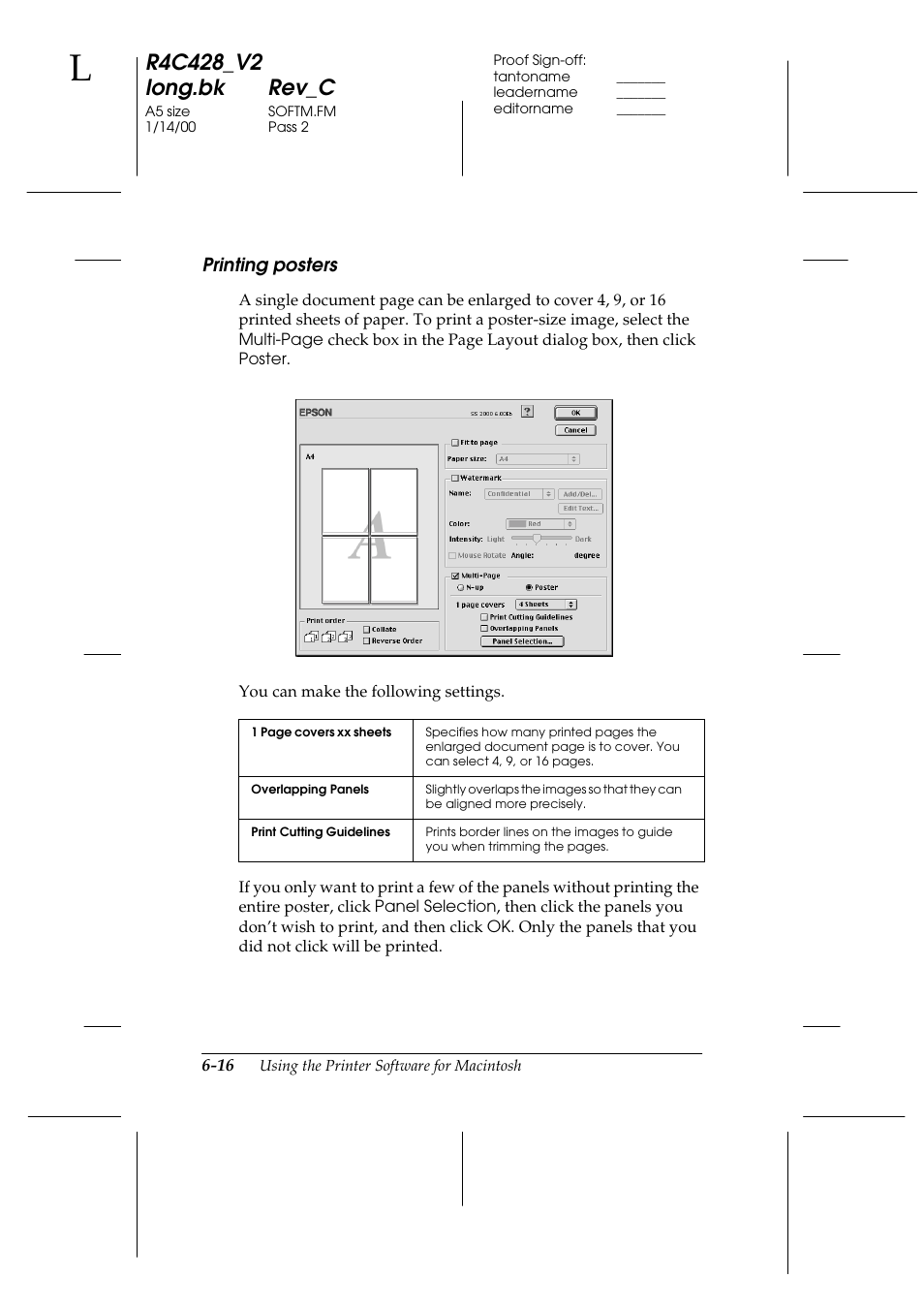 Printing posters, Printing posters -16 | Epson 2000 User Manual | Page 88 / 231