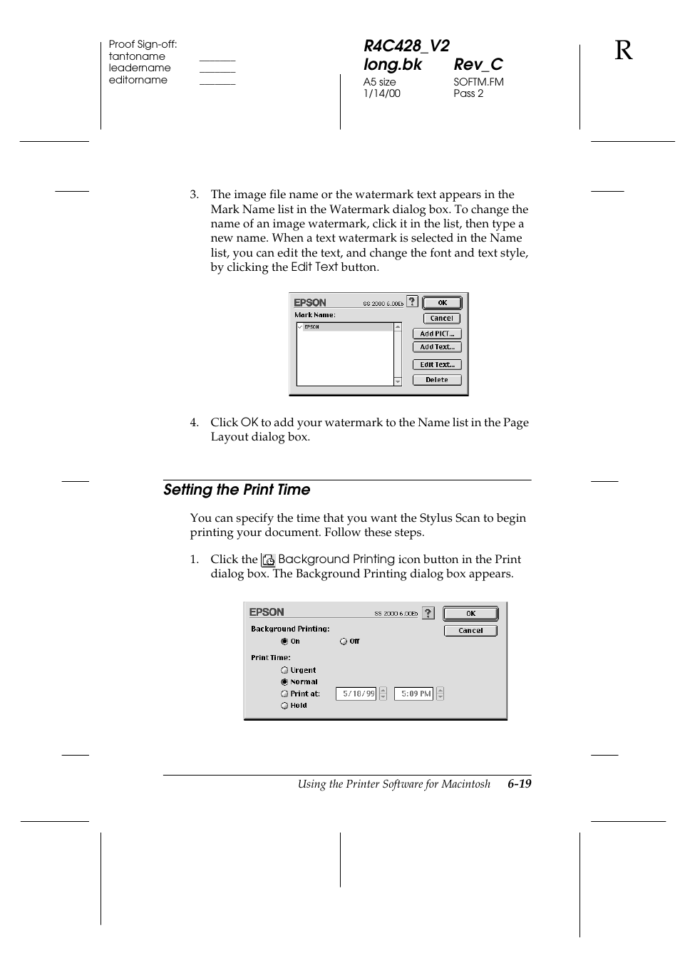 Setting the print time, Setting the print time -19 | Epson 2000 User Manual | Page 91 / 231