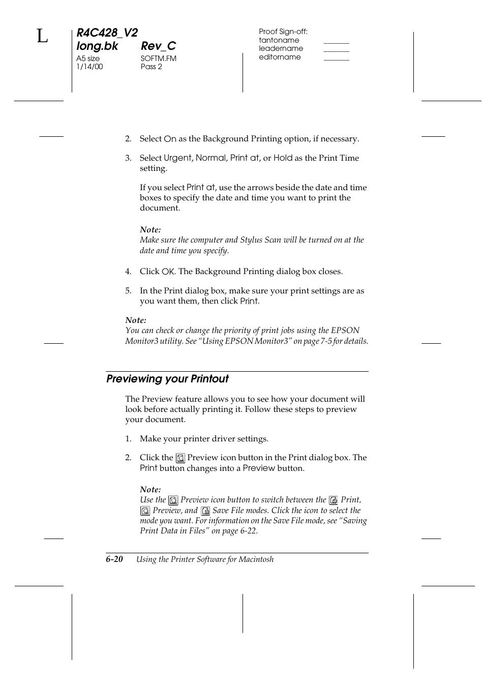 Previewing your printout, Previewing your printout -20 | Epson 2000 User Manual | Page 92 / 231