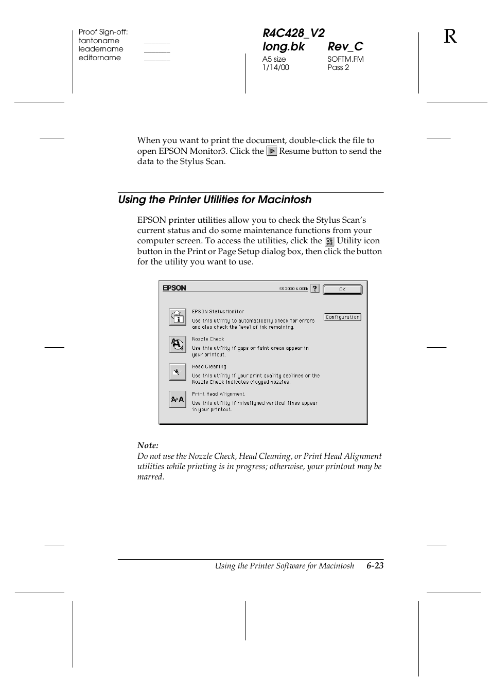 Using the printer utilities for macintosh, Using the printer utilities for macintosh -23 | Epson 2000 User Manual | Page 95 / 231