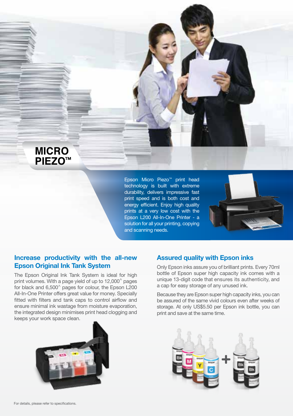 Assured quality with epson inks | Epson L200 User Manual | Page 2 / 4