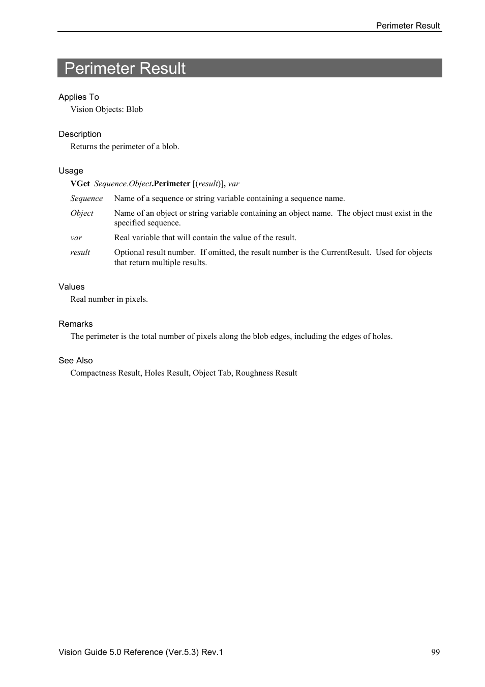 Perimeter result | Epson 5 User Manual | Page 113 / 216