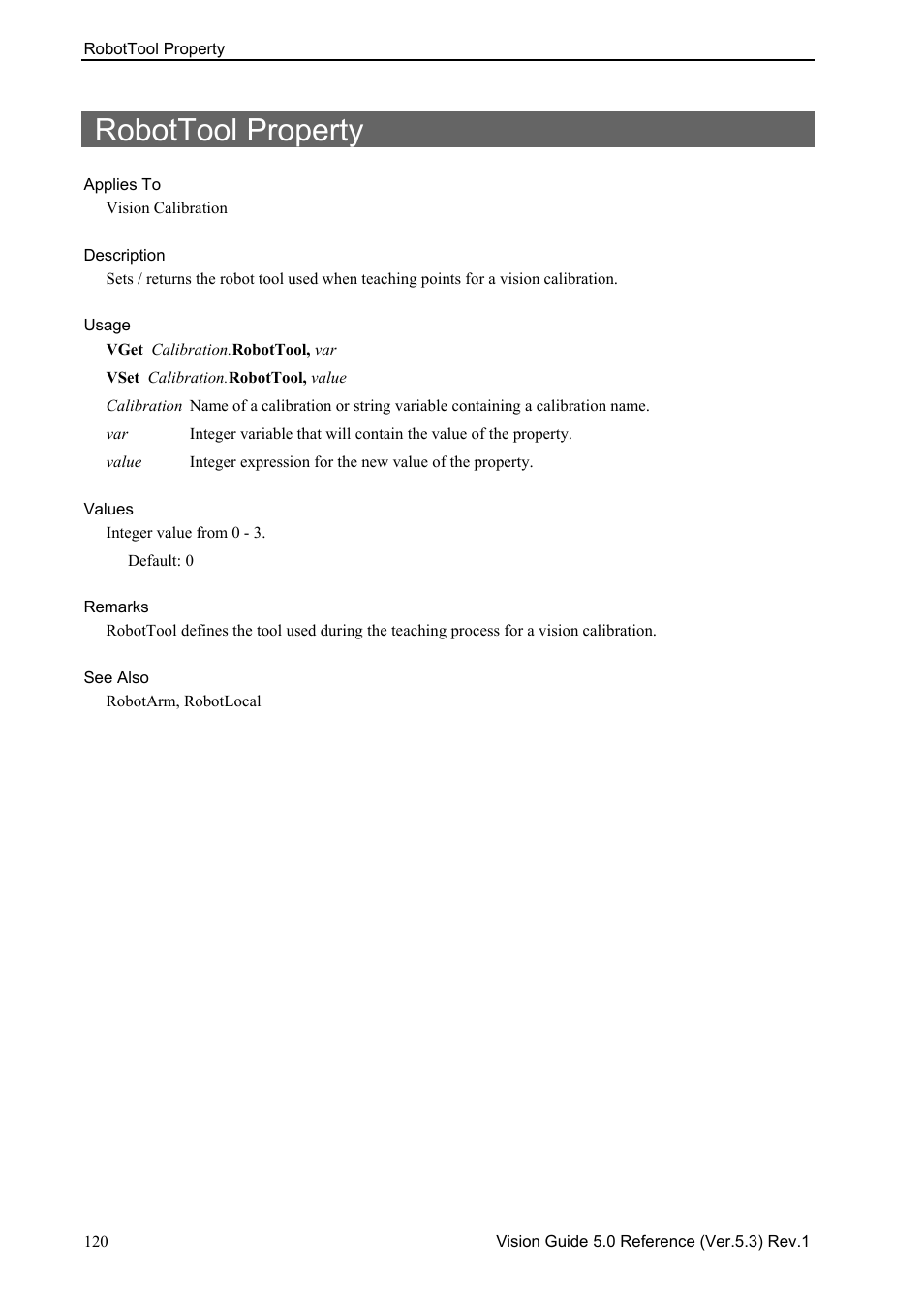 Robottool property | Epson 5 User Manual | Page 134 / 216