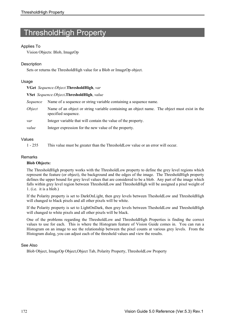 Thresholdhigh property | Epson 5 User Manual | Page 186 / 216