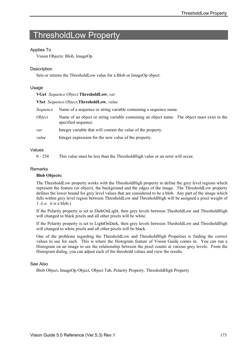 Thresholdlow property | Epson 5 User Manual | Page 187 / 216