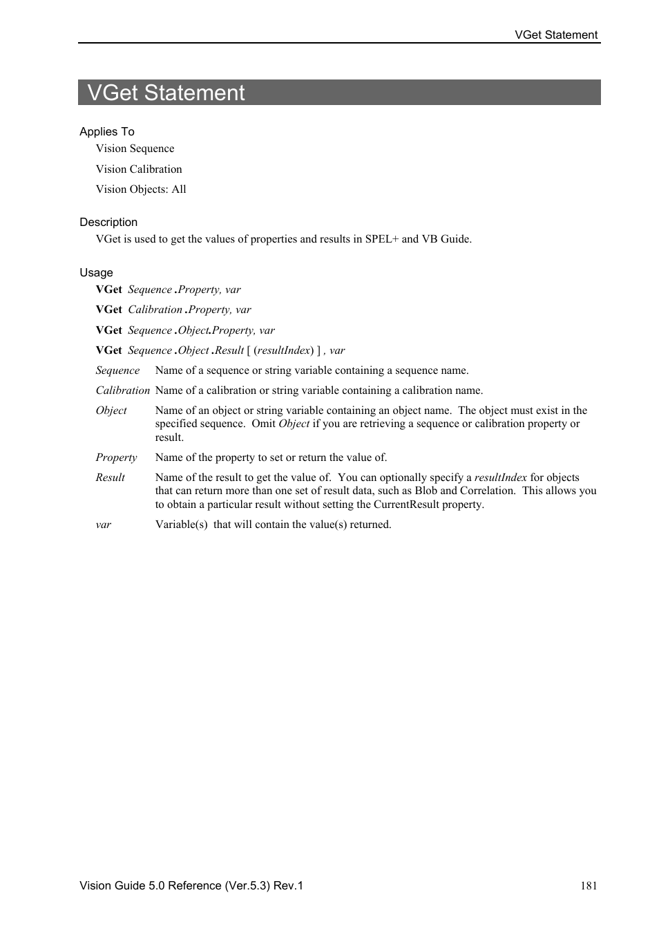 Vget statement | Epson 5 User Manual | Page 195 / 216