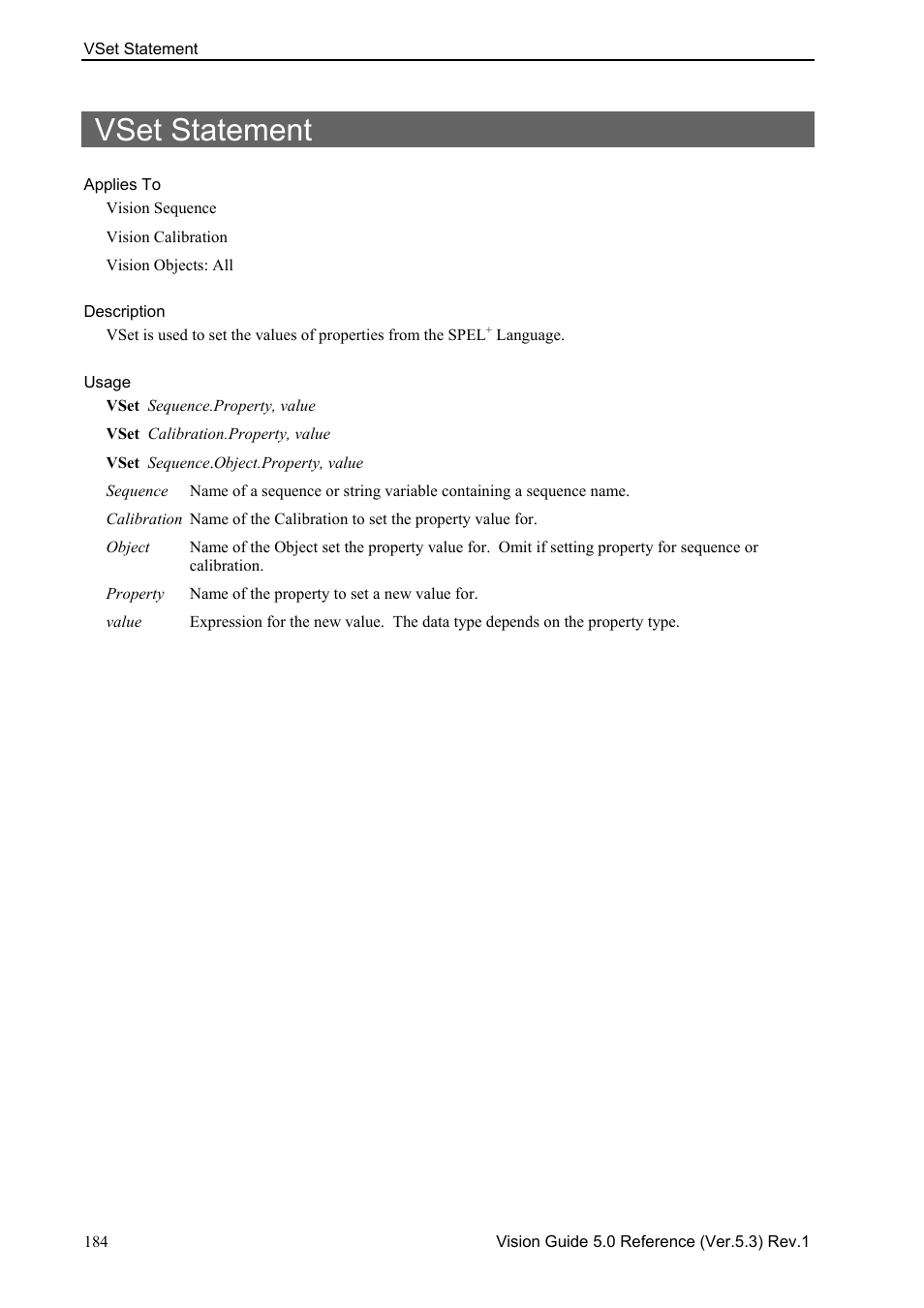 Vset statement | Epson 5 User Manual | Page 198 / 216