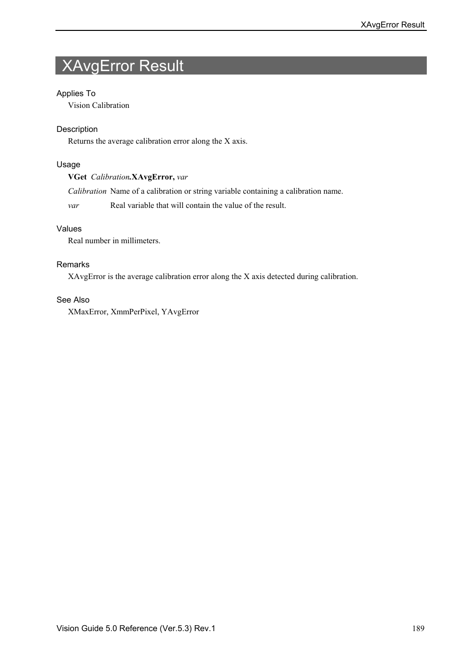 Xavgerror result | Epson 5 User Manual | Page 203 / 216