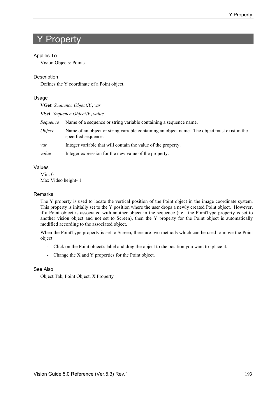 Y property | Epson 5 User Manual | Page 207 / 216