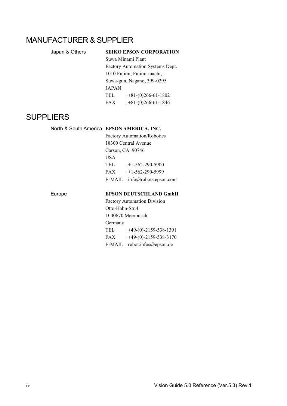 Manufacturer & supplier, Suppliers | Epson 5 User Manual | Page 6 / 216