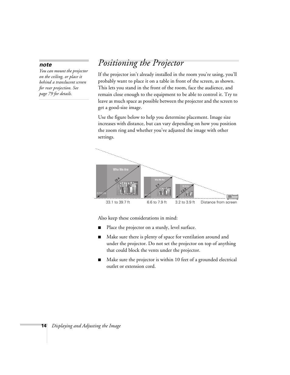 Positioning the projector | Epson 1710c User Manual | Page 14 / 100