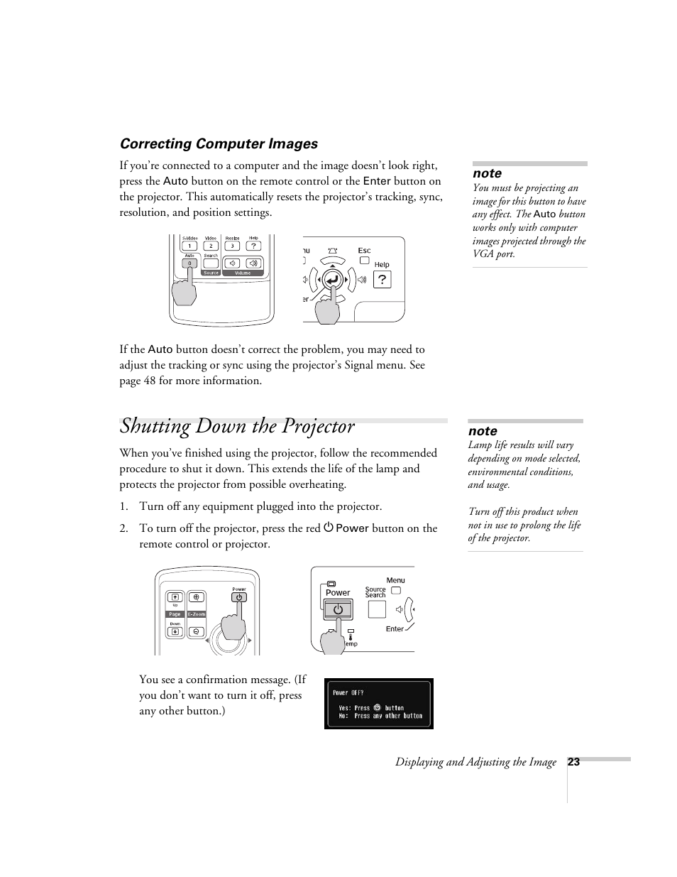 Correcting computer images, Shutting down the projector | Epson 1710c User Manual | Page 23 / 100