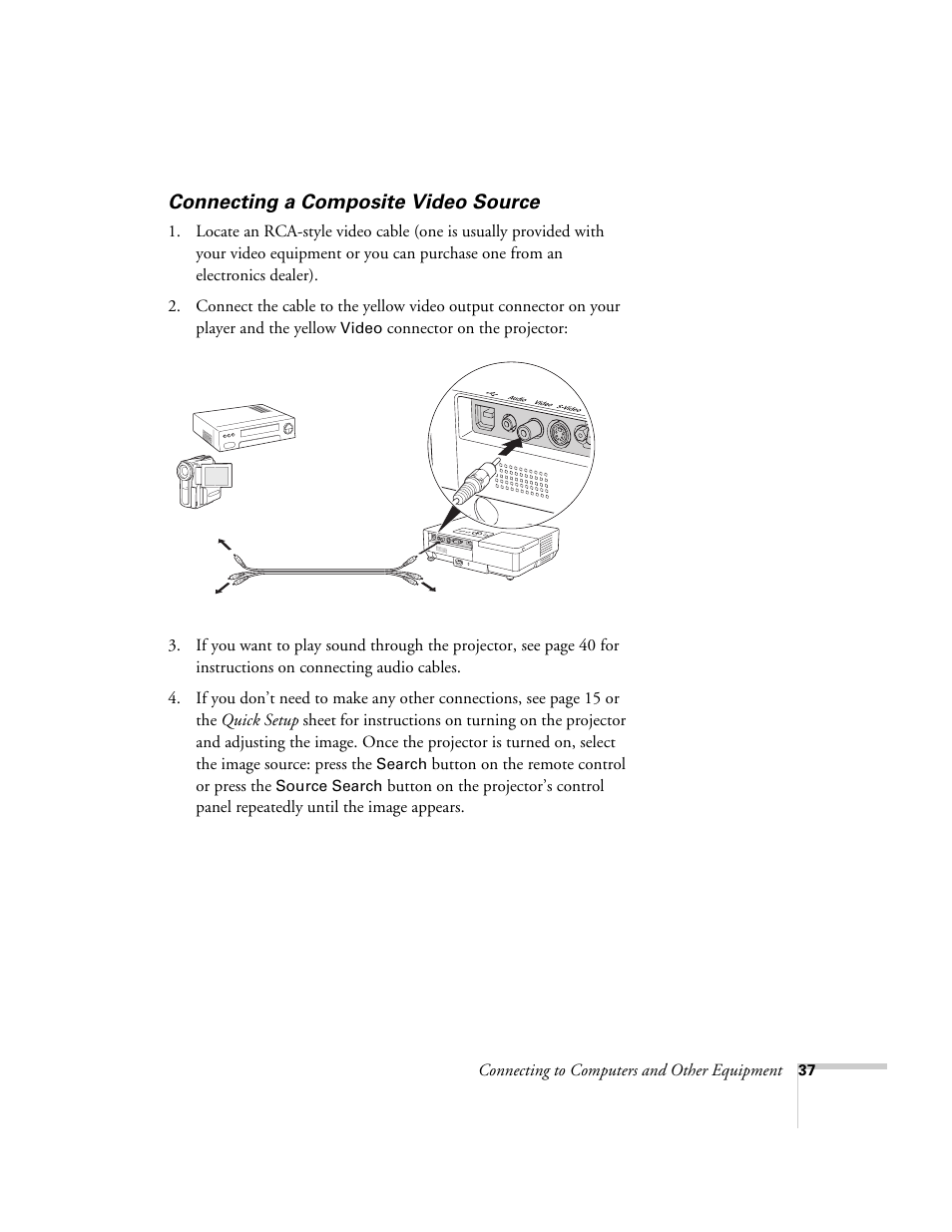Connecting a composite video source | Epson 1710c User Manual | Page 37 / 100