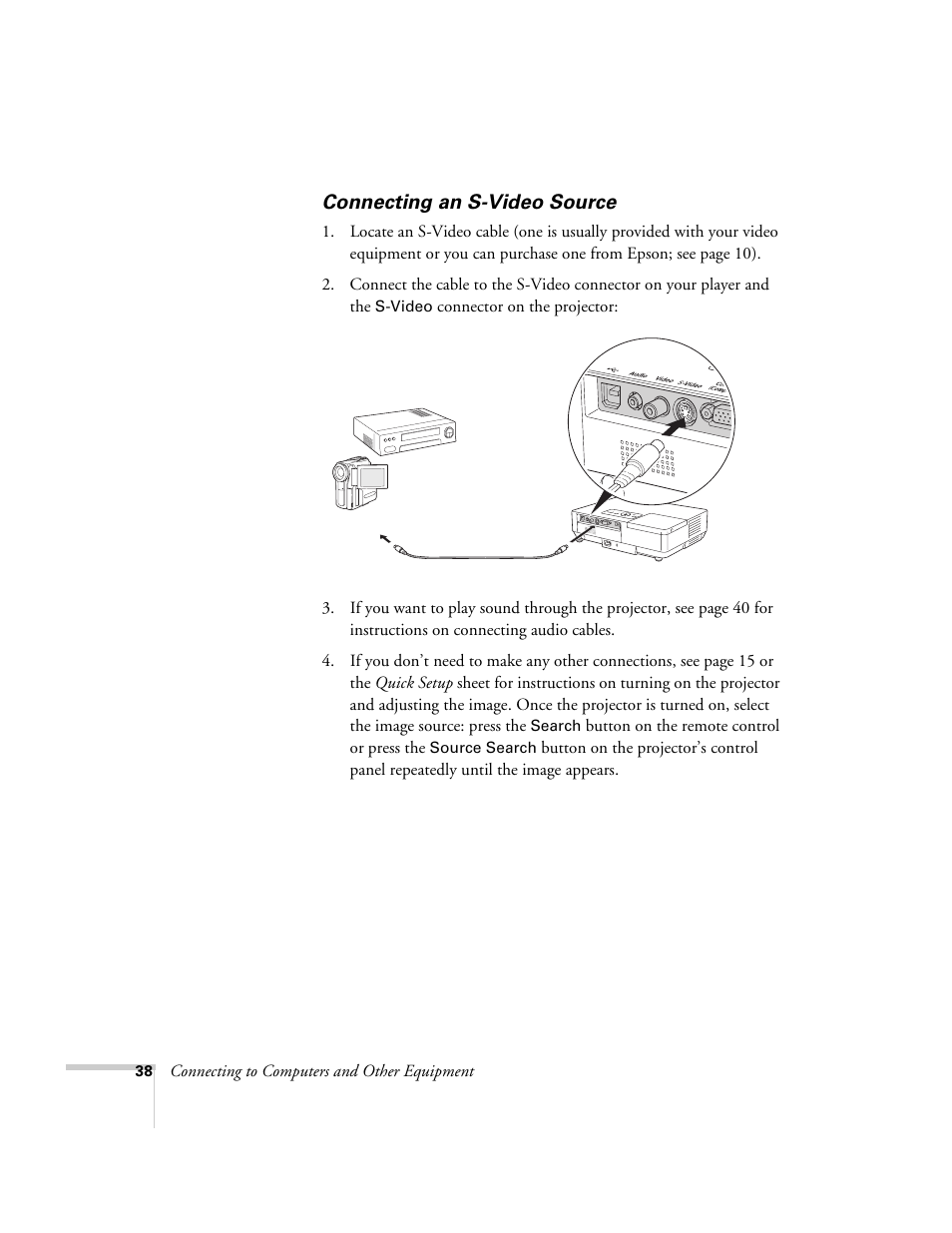 Connecting an s-video source | Epson 1710c User Manual | Page 38 / 100