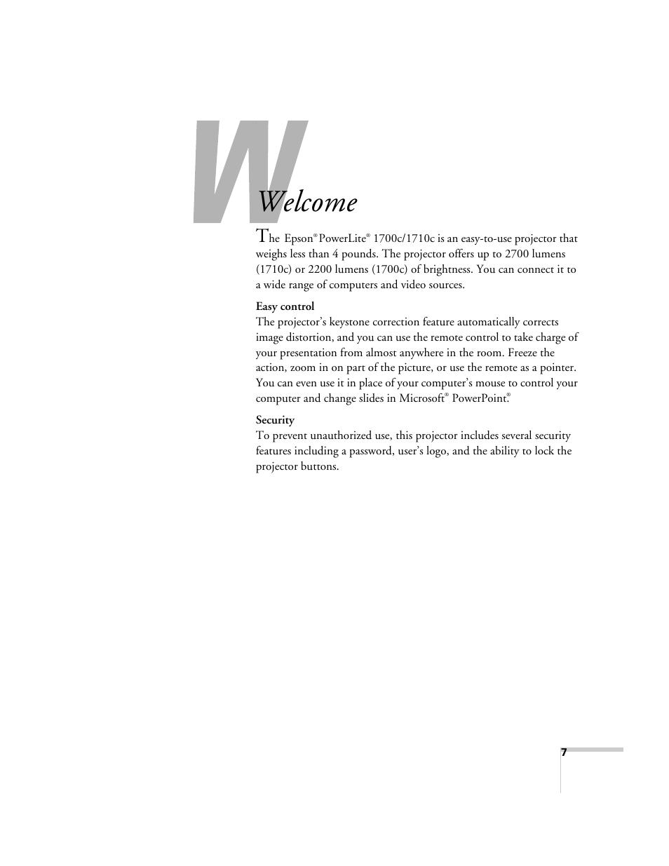 Welcome | Epson 1710c User Manual | Page 7 / 100