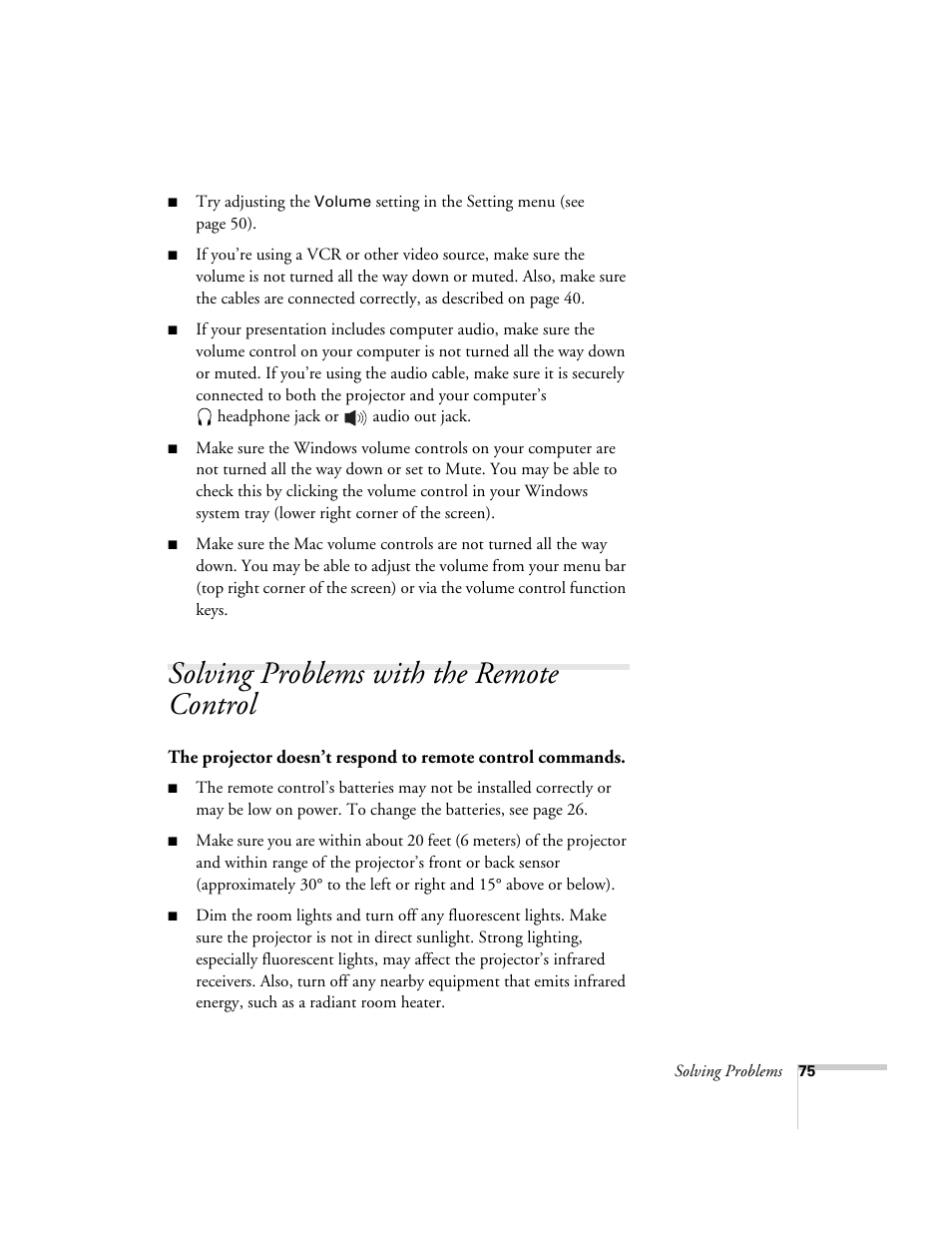 Solving problems with the remote control | Epson 1710c User Manual | Page 75 / 100