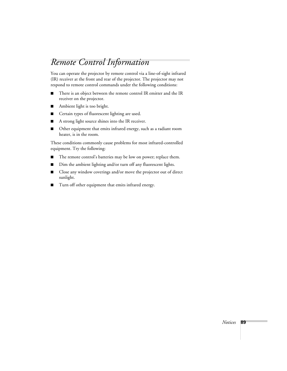 Remote control information | Epson 1710c User Manual | Page 89 / 100