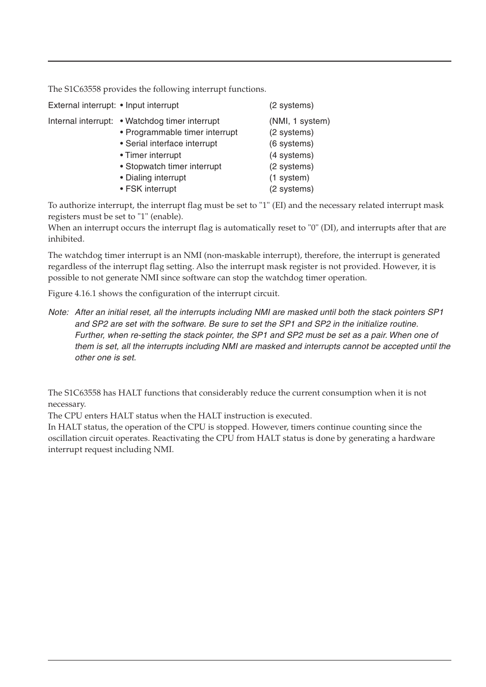 16 interrupt and halt | Epson S1C63558 User Manual | Page 155 / 185