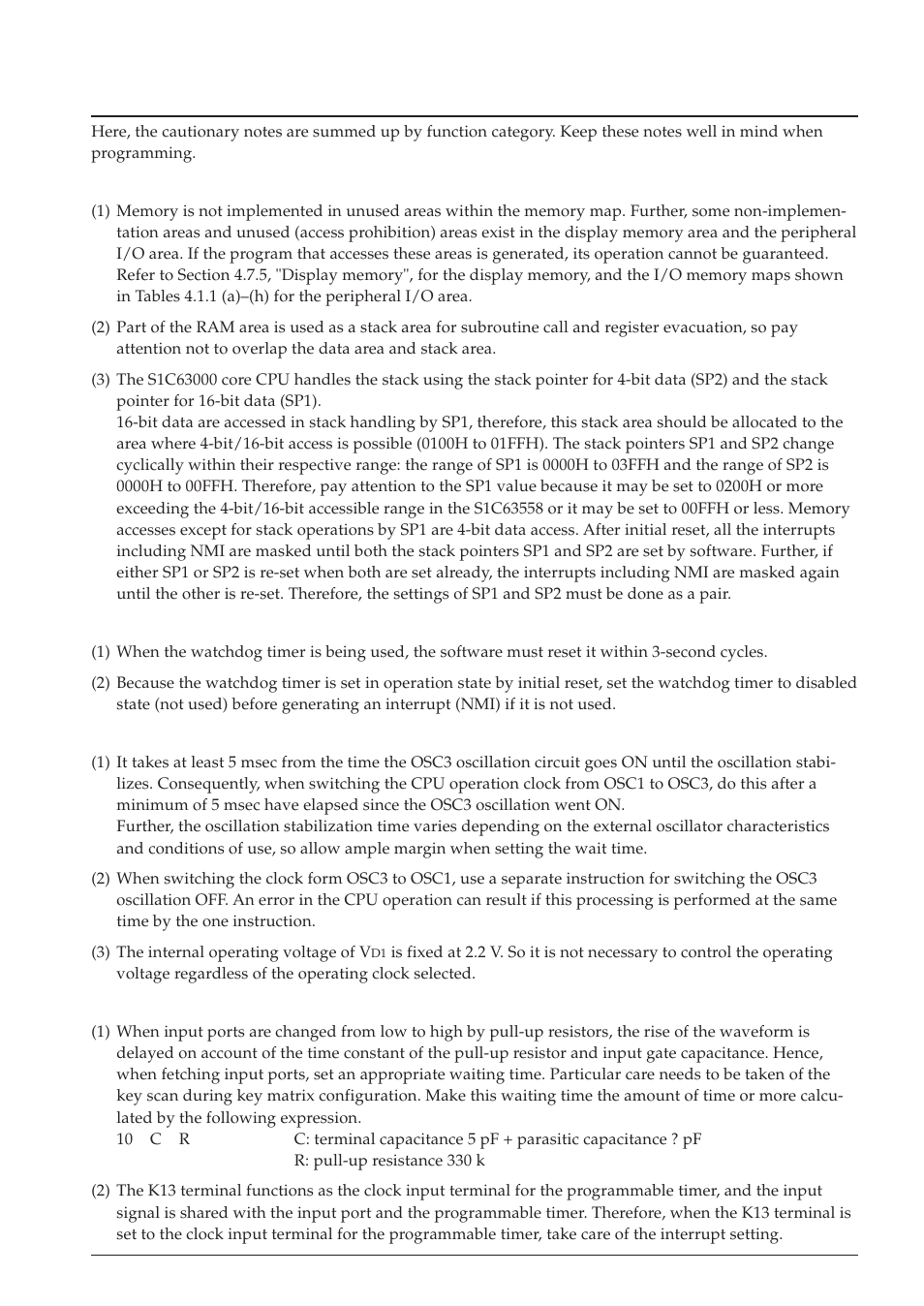 2 summary of notes by function | Epson S1C63558 User Manual | Page 163 / 185