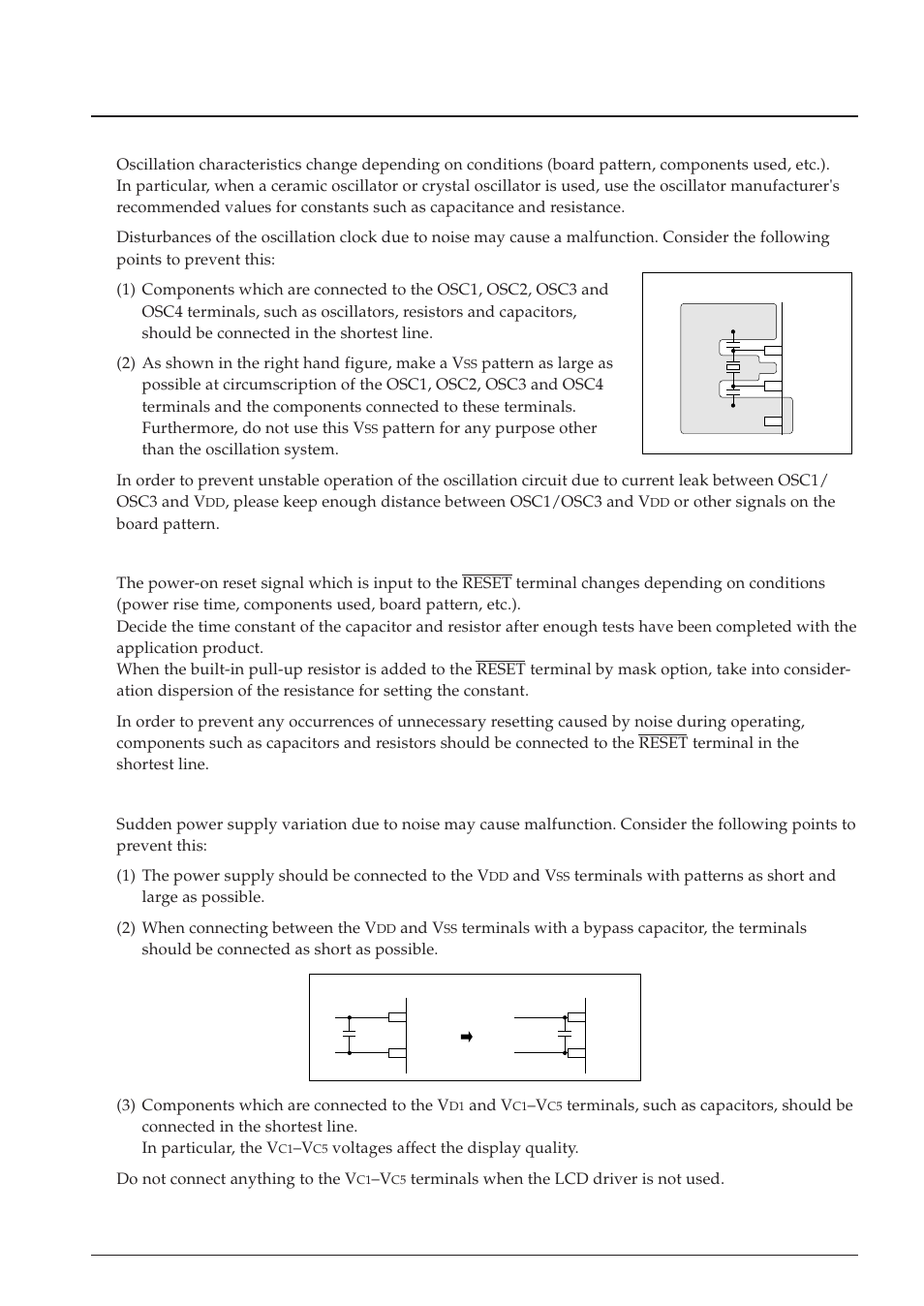 3 precautions on mounting, Oscillation circuit, Reset circuit | Power supply circuit | Epson S1C63558 User Manual | Page 167 / 185