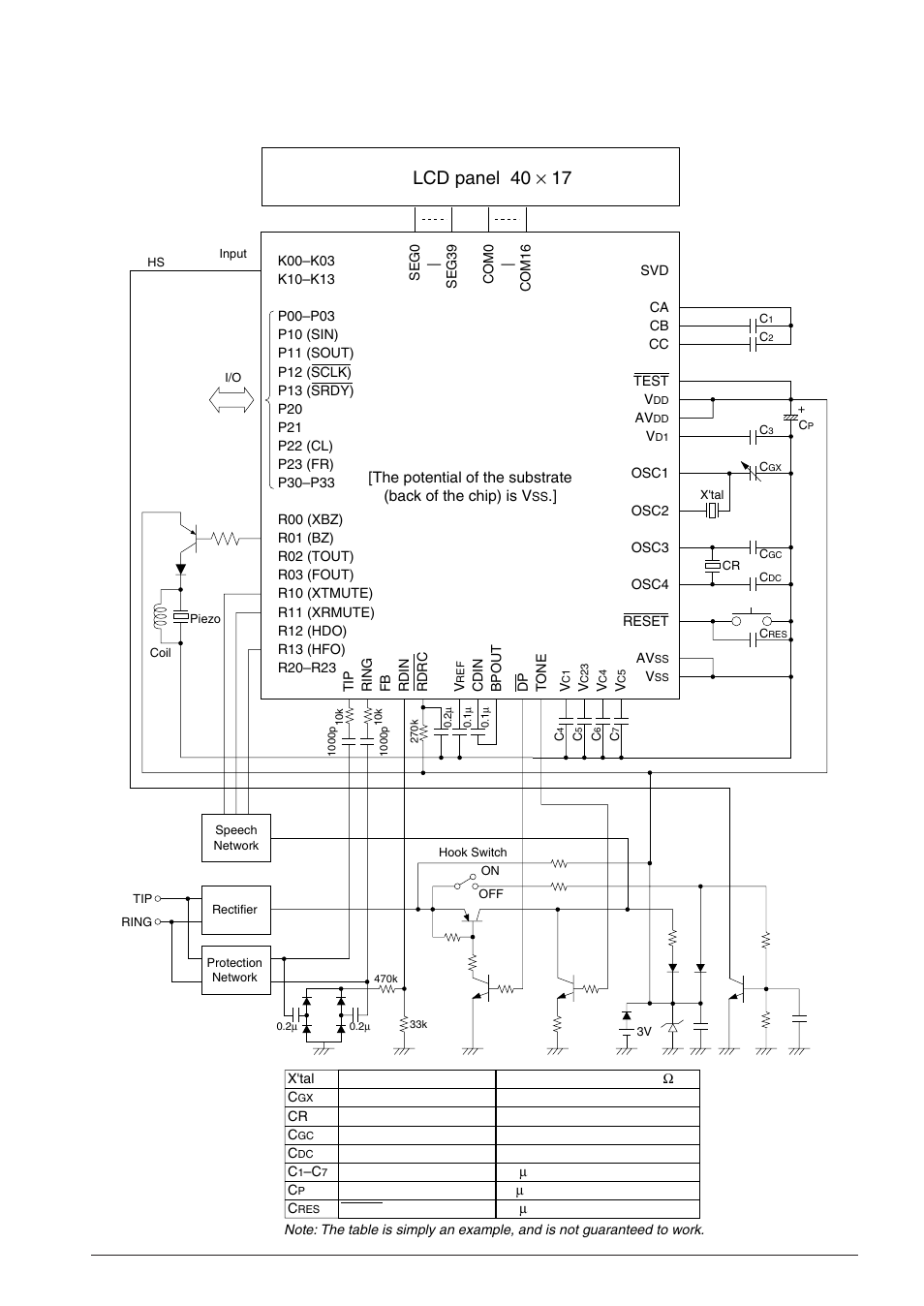 6 basic external wiring diagram, Chapter, Asic | Xternal, Iring, Iagram, Lcd panel 40 × 17 | Epson S1C63558 User Manual | Page 169 / 185