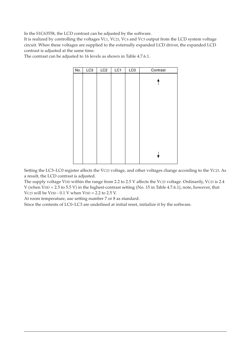 6 lcd contrast adjustment | Epson S1C63558 User Manual | Page 63 / 185
