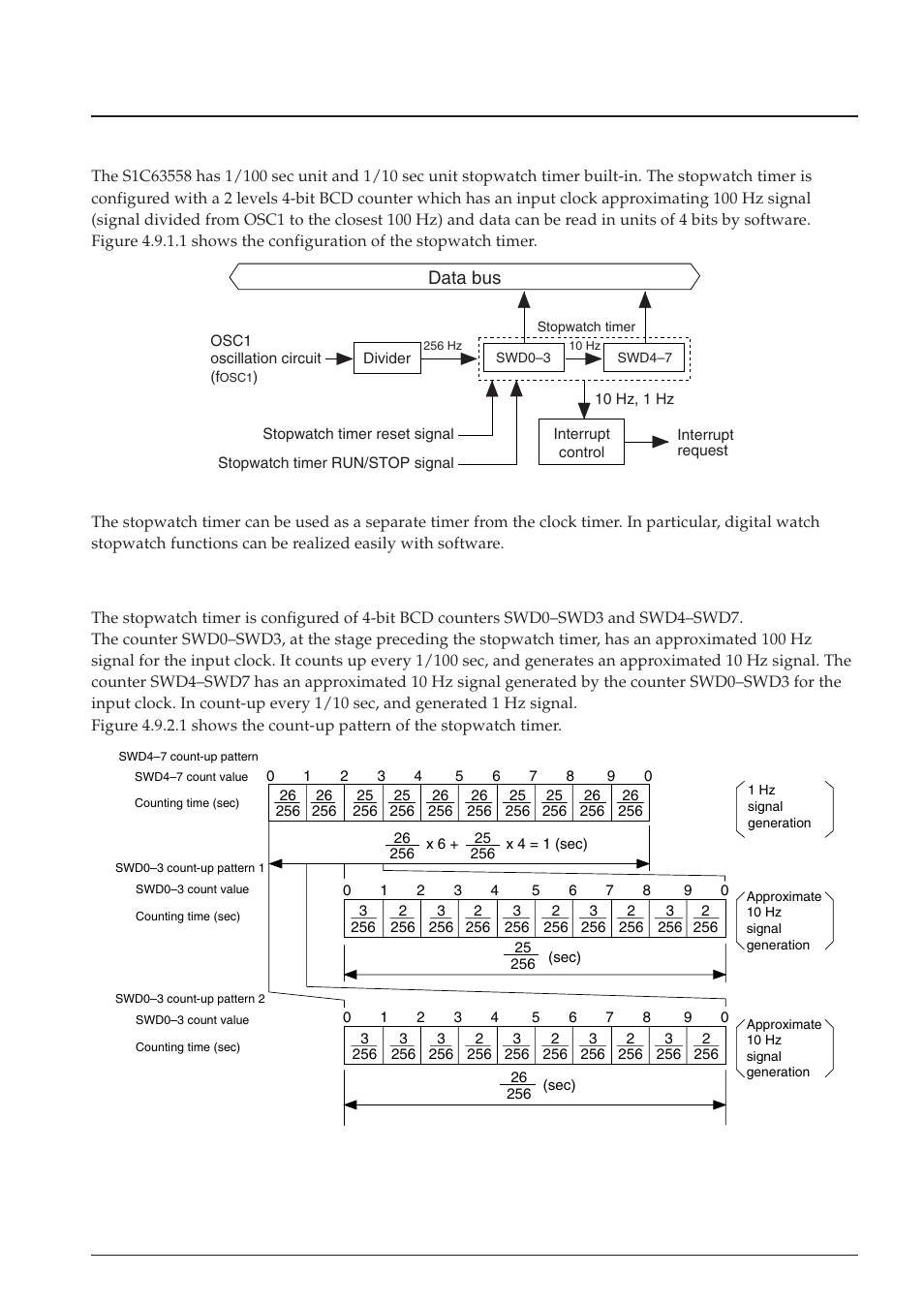 9 stopwatch timer, 1 configuration of stopwatch timer, 2 count-up pattern | Epson S1C63558 User Manual | Page 71 / 185