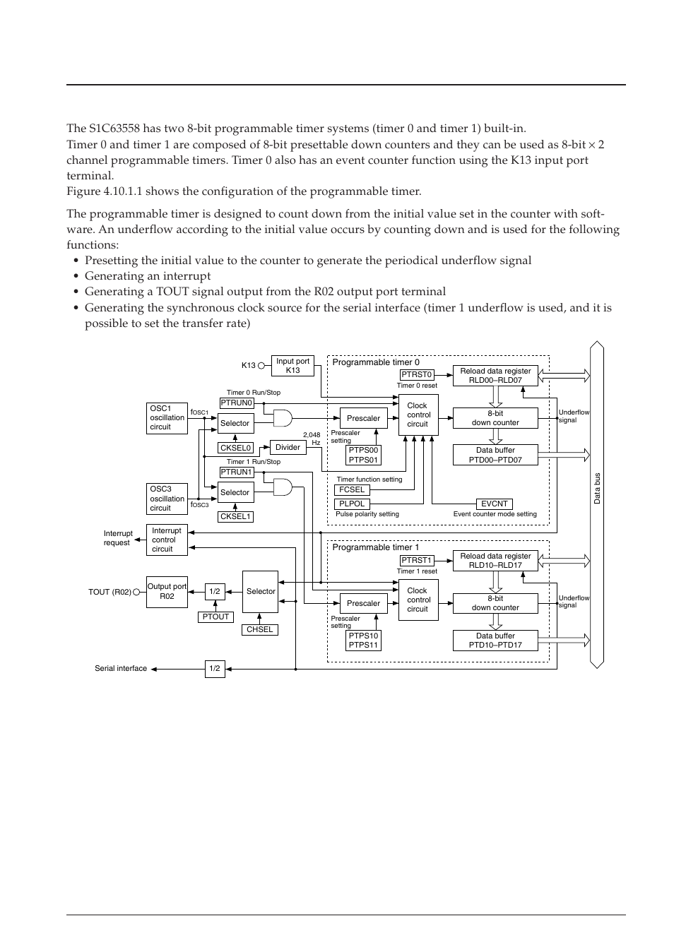 10 programmable timer, 1 configuration of programmable timer | Epson S1C63558 User Manual | Page 75 / 185