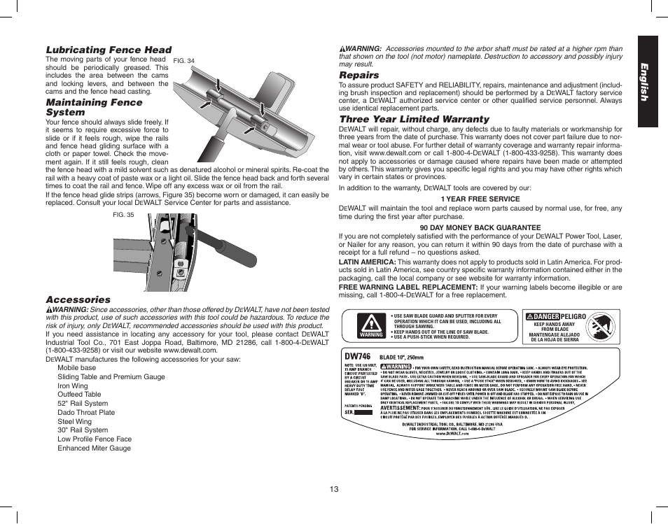 Epson WOODWORKER'S TABLE SAW DW746 User Manual | Page 15 / 52