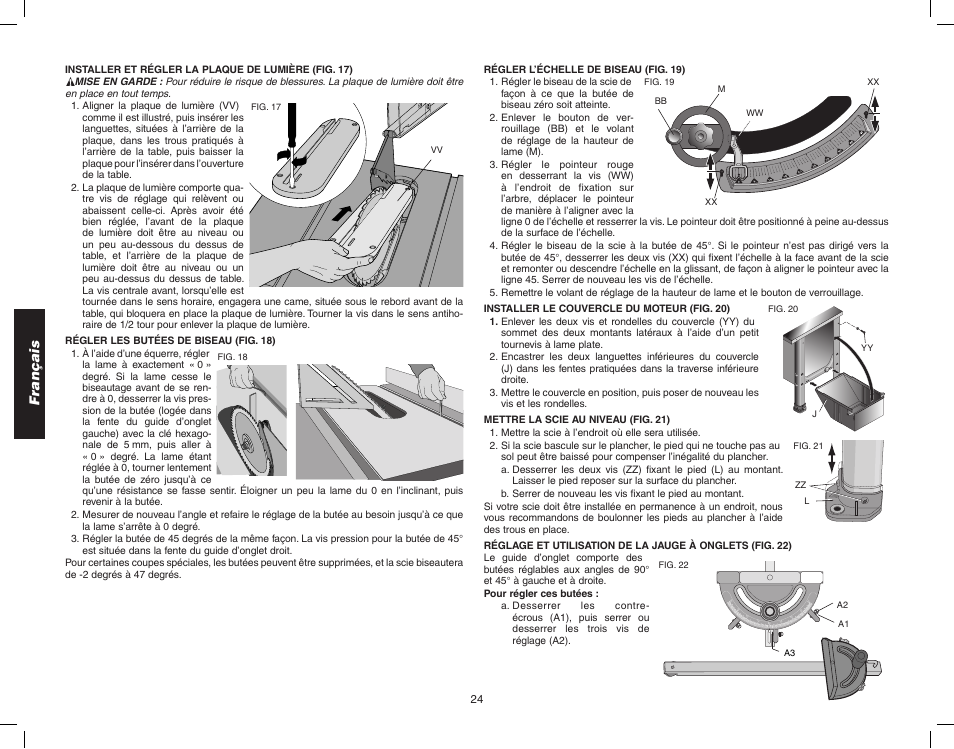 Français | Epson WOODWORKER'S TABLE SAW DW746 User Manual | Page 26 / 52