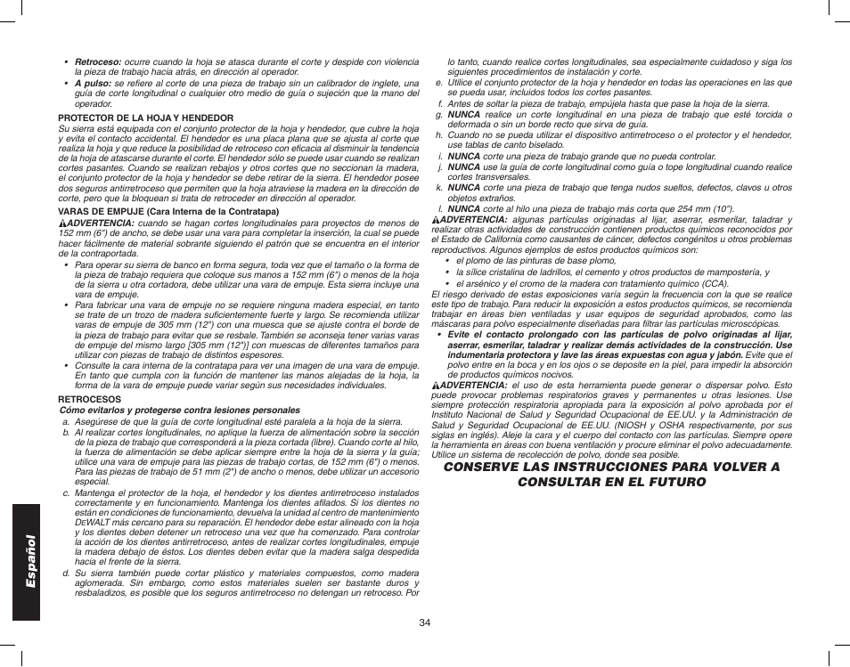 Epson WOODWORKER'S TABLE SAW DW746 User Manual | Page 36 / 52
