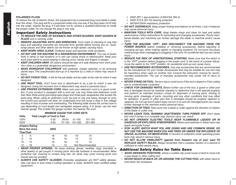 Epson WOODWORKER'S TABLE SAW DW746 User Manual | Page 4 / 52