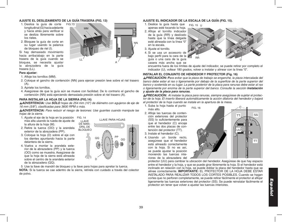 Epson WOODWORKER'S TABLE SAW DW746 User Manual | Page 41 / 52