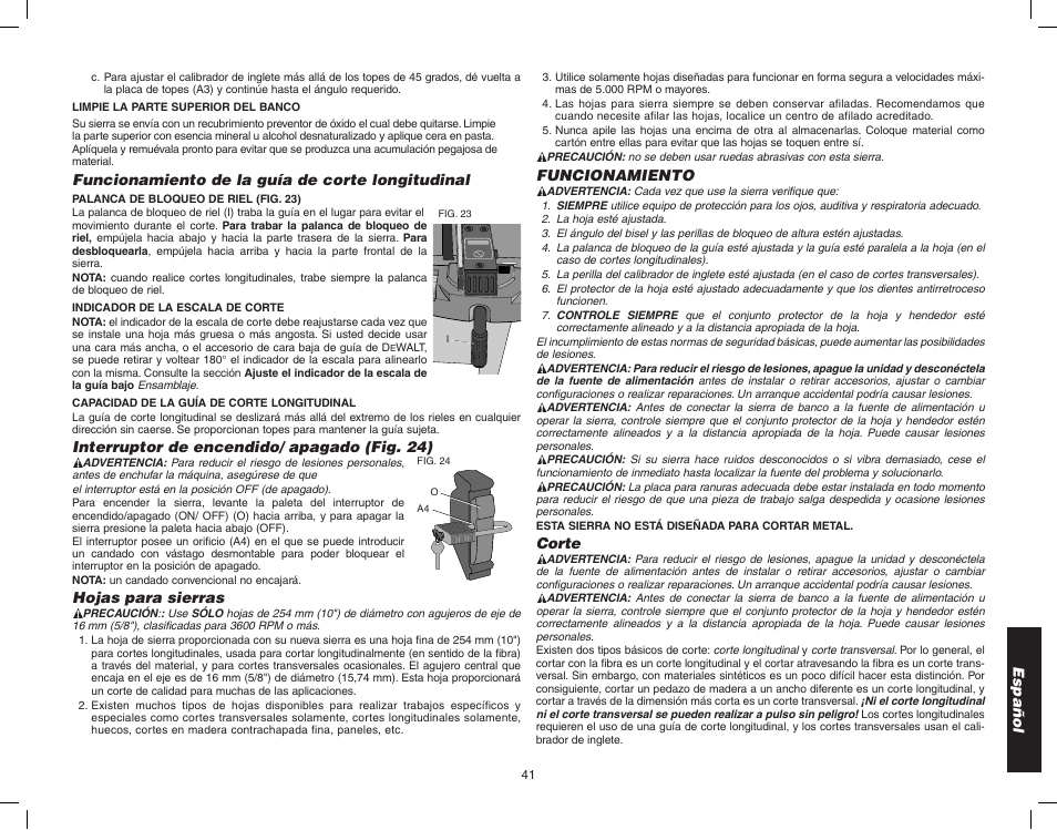 Epson WOODWORKER'S TABLE SAW DW746 User Manual | Page 43 / 52