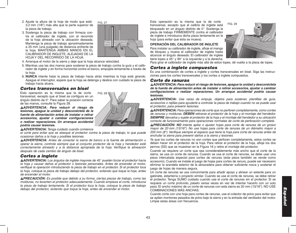 Epson WOODWORKER'S TABLE SAW DW746 User Manual | Page 45 / 52