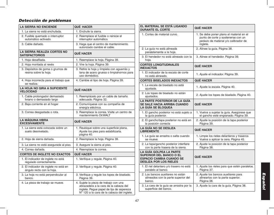 Epson WOODWORKER'S TABLE SAW DW746 User Manual | Page 49 / 52