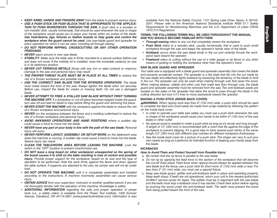 Epson WOODWORKER'S TABLE SAW DW746 User Manual | Page 5 / 52