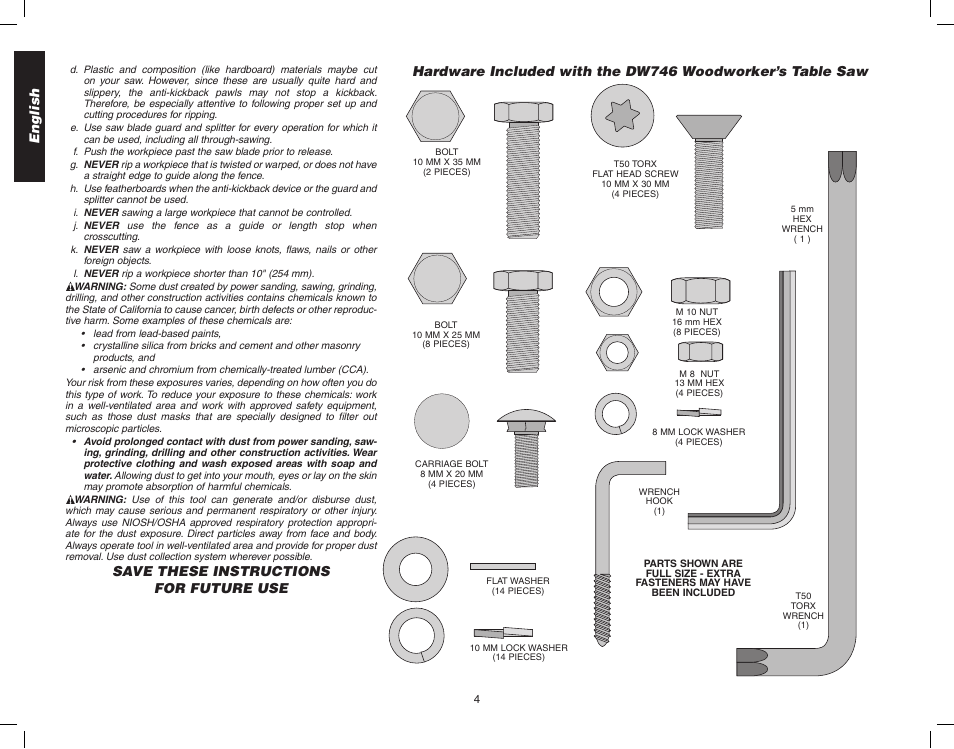 Epson WOODWORKER'S TABLE SAW DW746 User Manual | Page 6 / 52